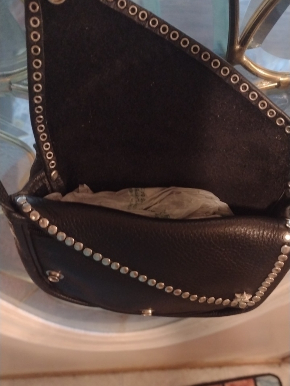 Studded Black Crossbody Bag with Star & Heart Accents - Picture 6 of 11